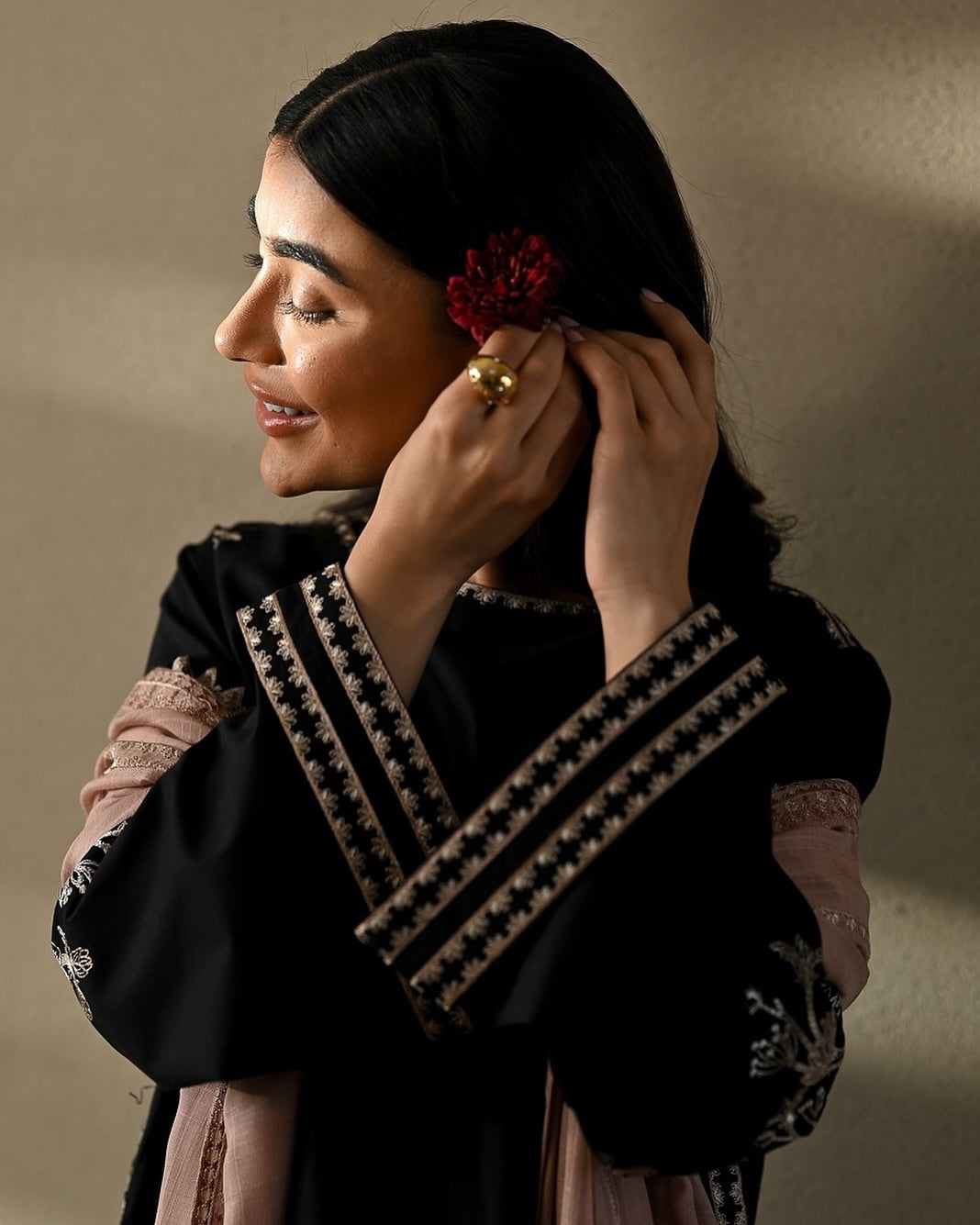 Black Furshi Embroidered Coord set