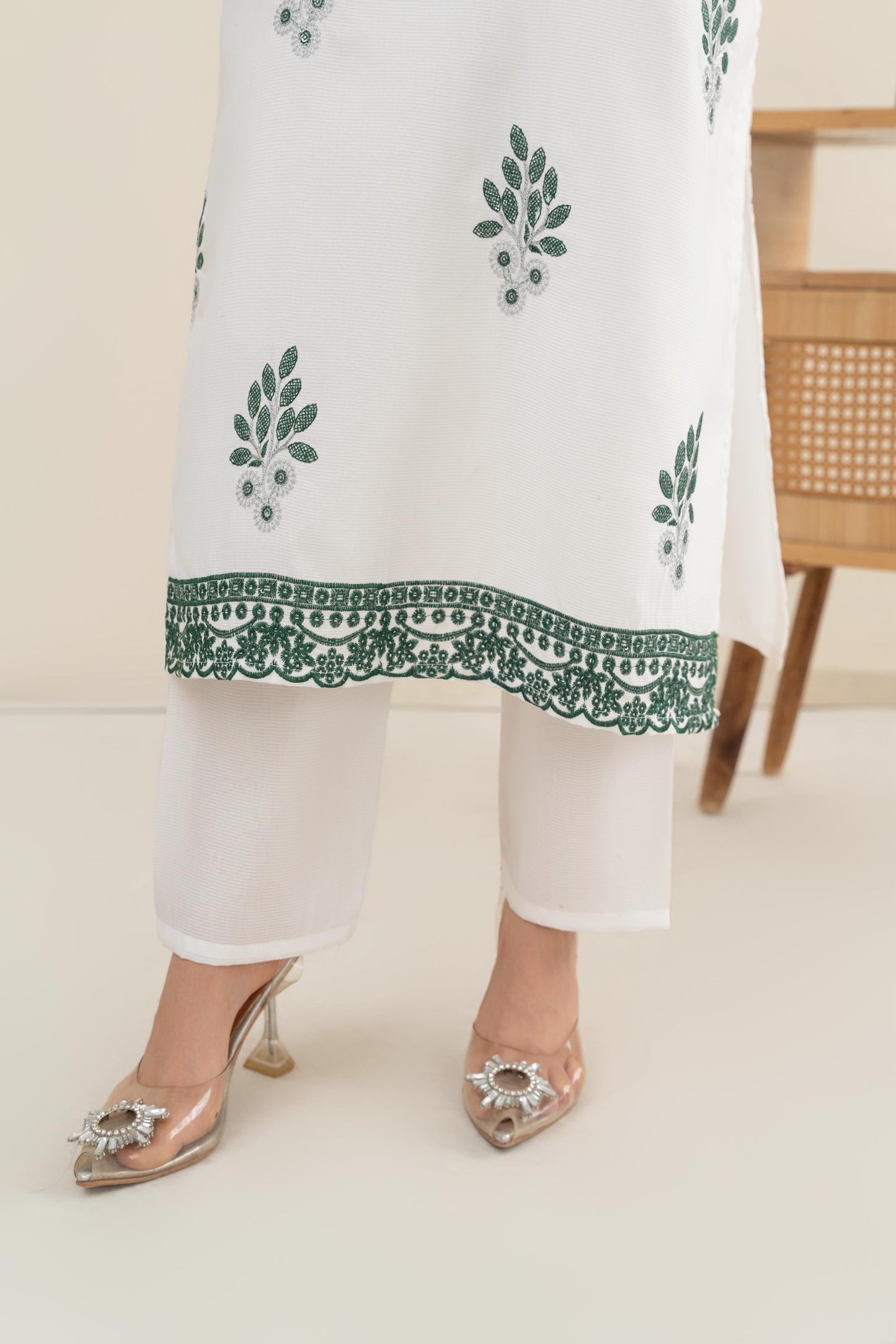 Green Leaf Embroidered 3pc