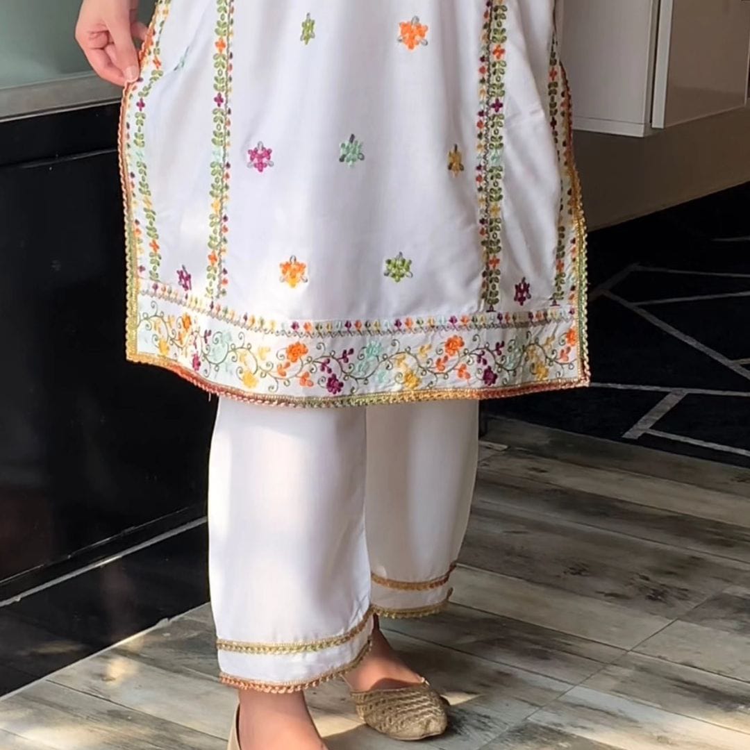 Multi Embroidered White 2pc