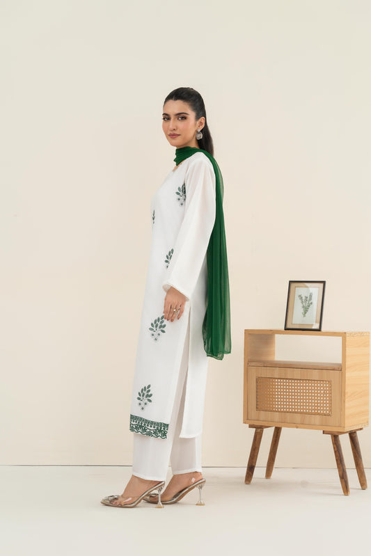 Green Leaf Embroidered 3pc