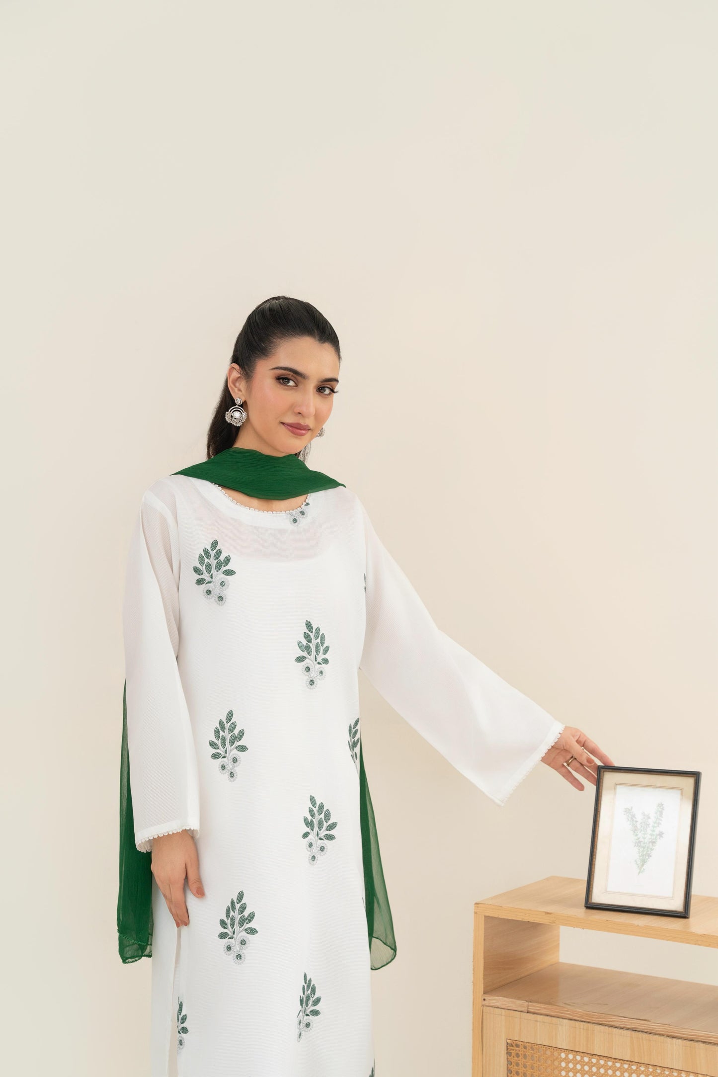 Green Leaf Embroidered 3pc