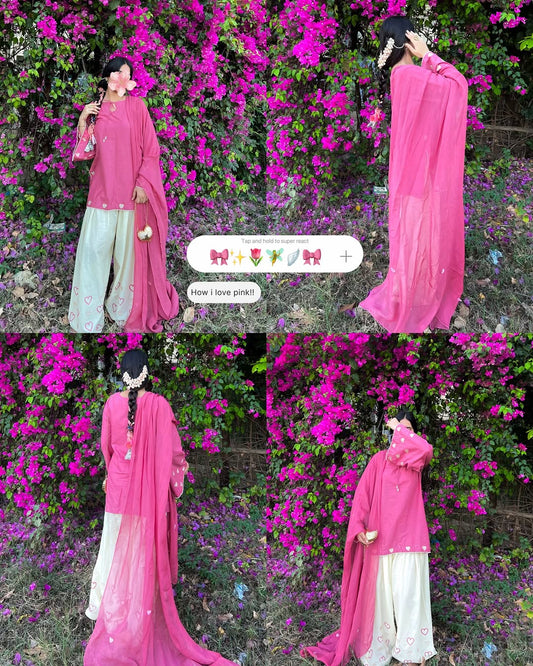 Pink Heart Embroidered 3pc