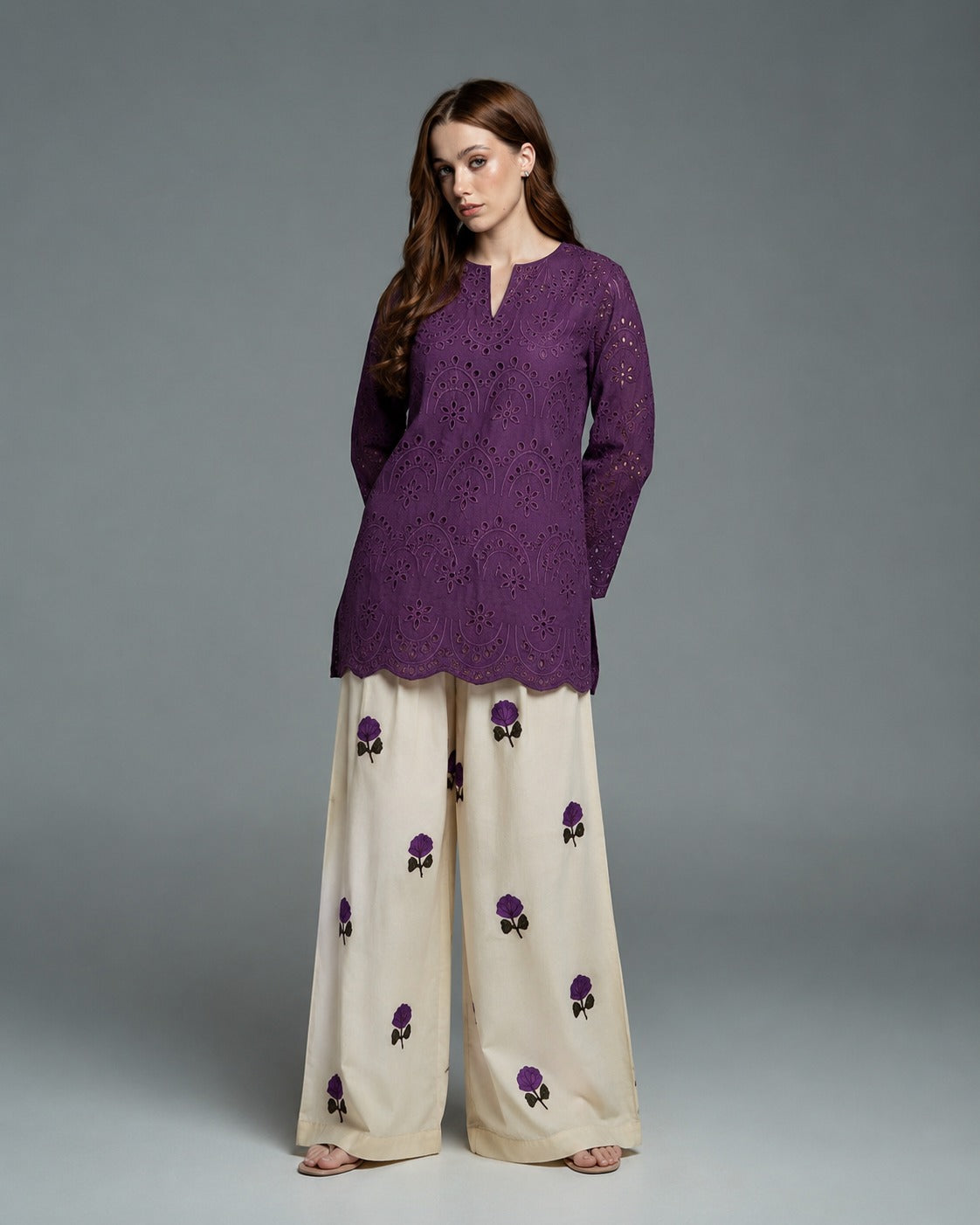 Purple Berry Embroidered co-ord set