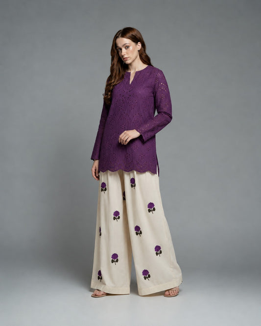 Purple Berry Embroidered co-ord set