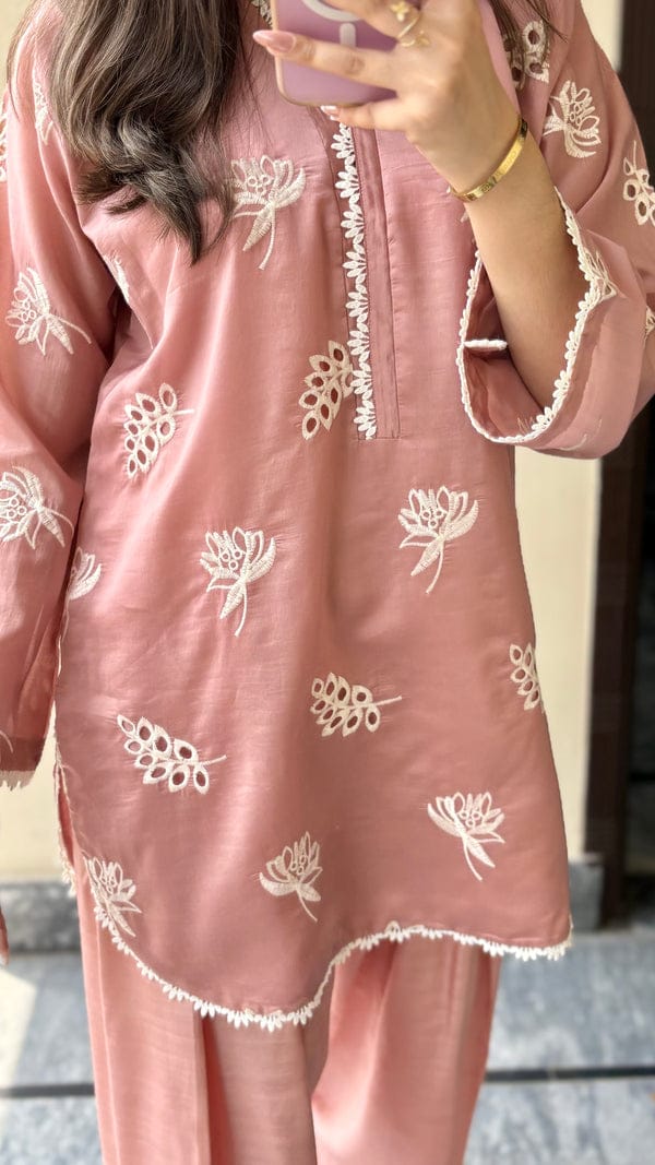Peach Embroidered Co-ord Set