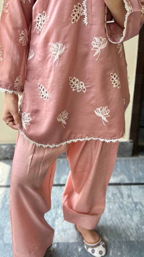 Peach Embroidered Co-ord Set