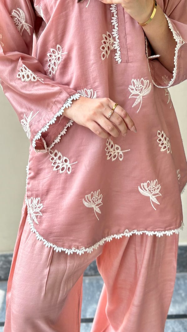 Peach Embroidered Co-ord Set