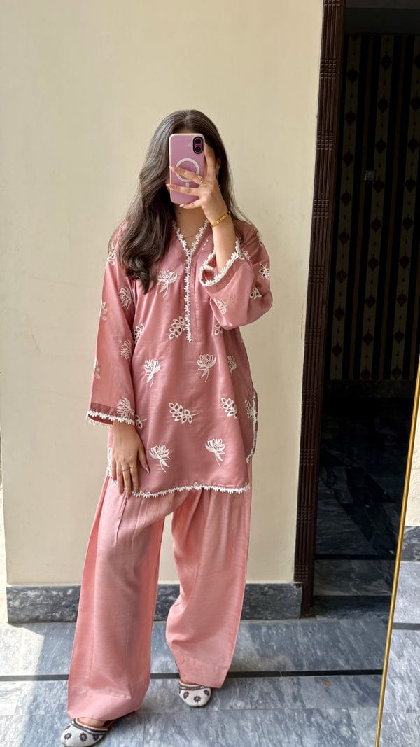Peach Embroidered Co-ord Set