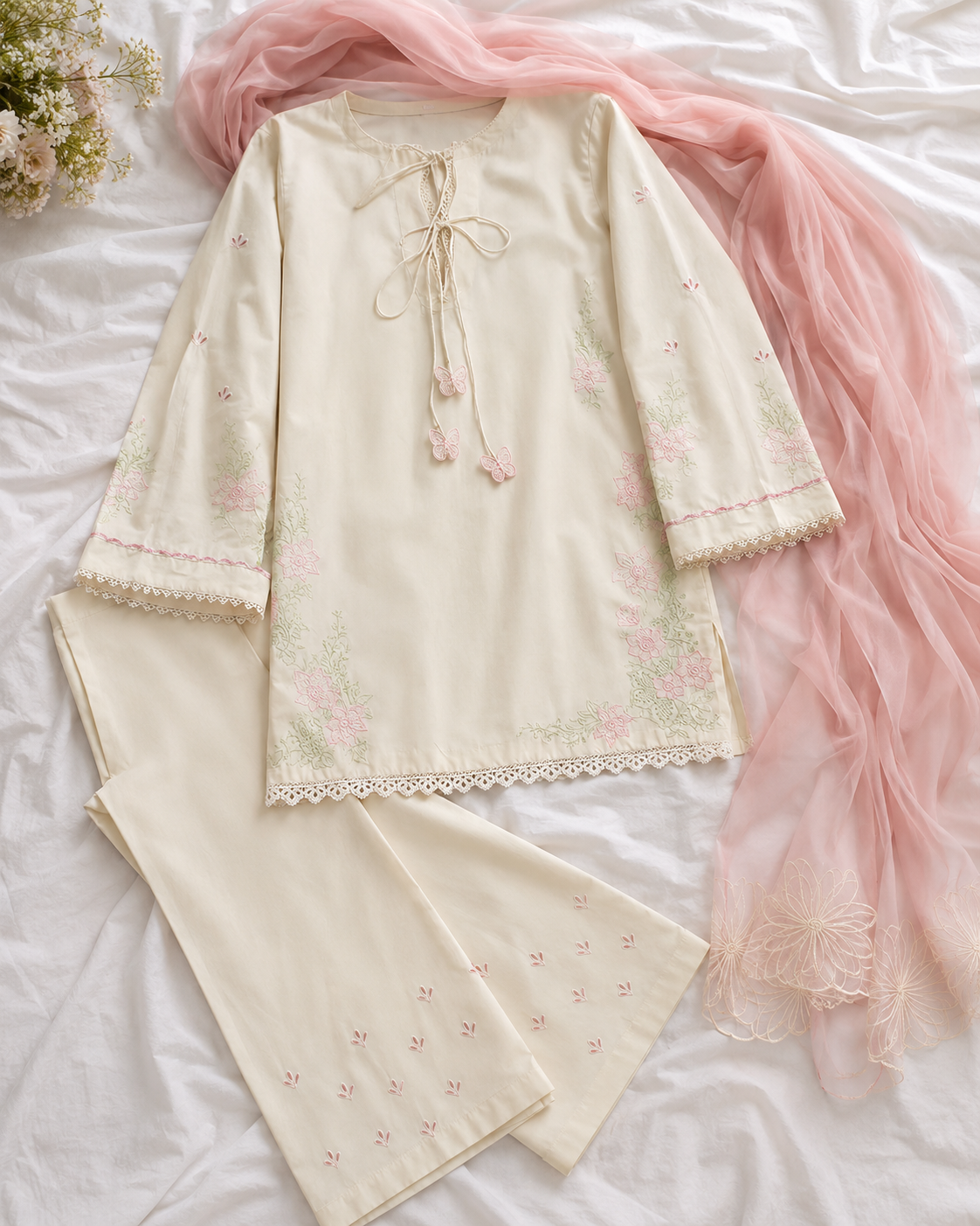 Amora White Embroidered 3pc